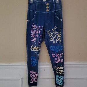 Women's Graffiti Print Leggings - Blue